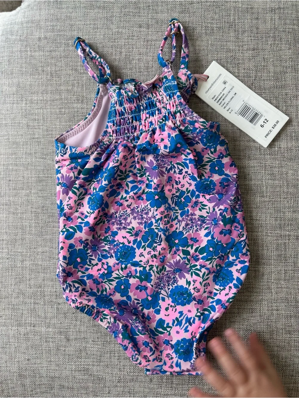 Vineyard Vines Smocked One-Piece Swimsuit-pink and blue